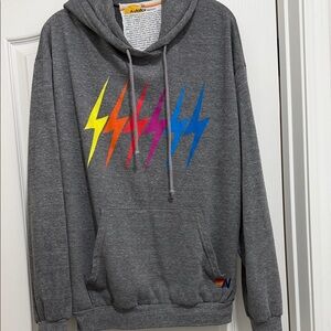 Aviator Nation Gray Hoodie with Colorful Lightning Bolts. Medium. No flaws.
